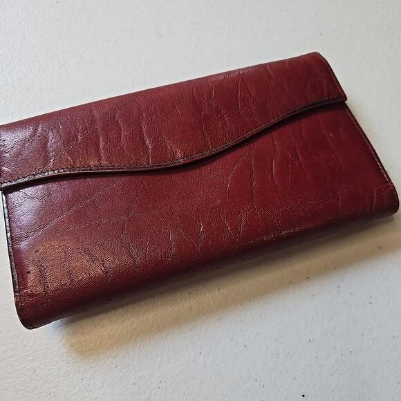 Womens Buxton Leather Wallet Vintage Red Clutch Change Purse Checkbook Slot - Picture 1 of 10